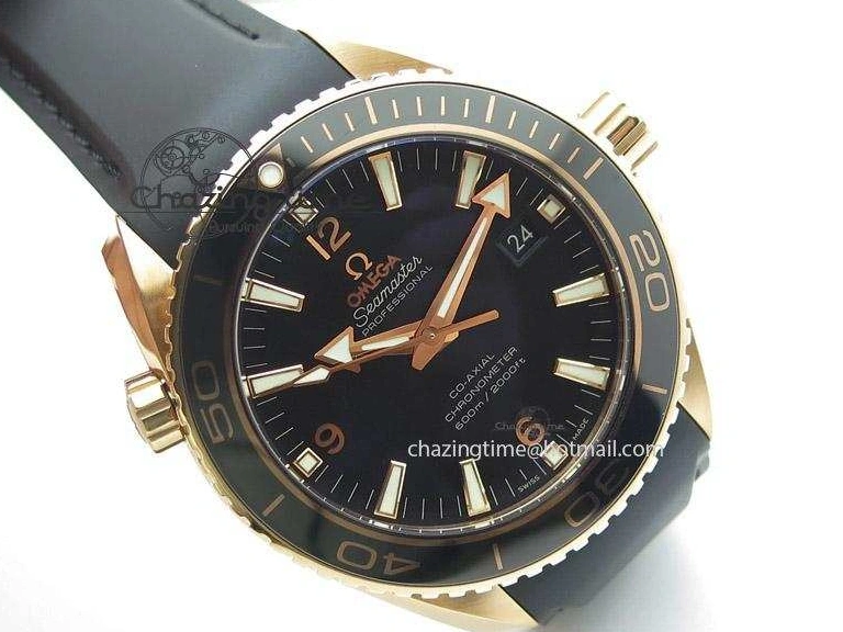 0108 Bright Planet Ocean Professional Rose Gold Liquid Metal V6F 45mm on Black Rubber Strap A 8287